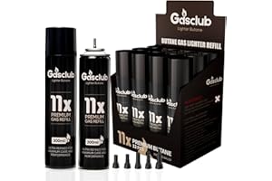 GASCLUB Butane Fuel Refill 11X Ultra-Refined Butane Gas Universal 99.99% Premium Butane Can for Refillable Jet Flame Lighters, Torches, and Culinary Use (12 Cans)