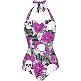 ELEDIZI Tummy Control One Piece Swimsuits for Women Full Coverage Halter Ruched Bathing Suit Summer Beach Outfits Size S-2XL