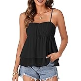 Rooscier Women's Spaghetti Straps Babydoll Peplum Strappy Cute Cami Tank Tops
