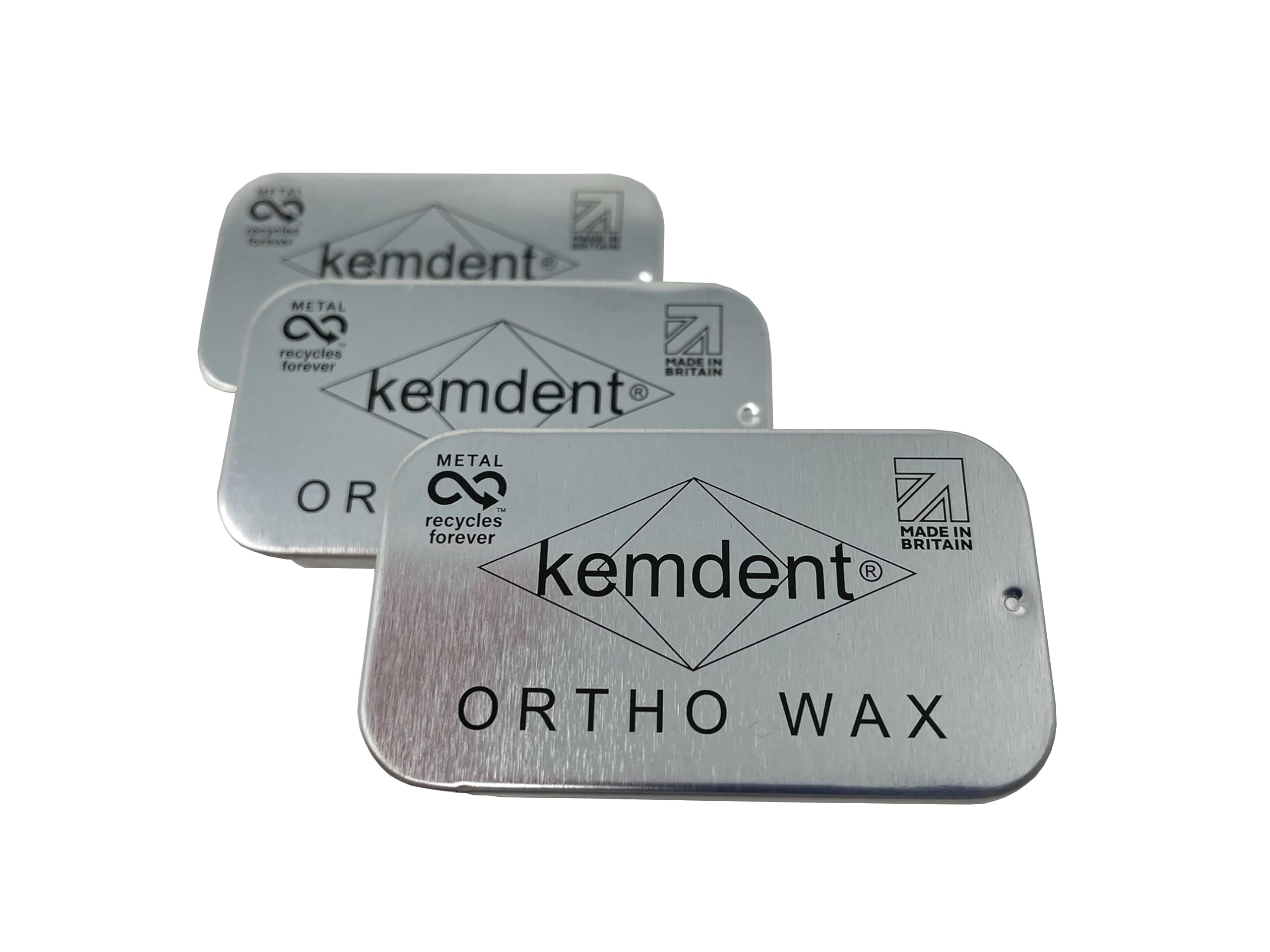Kemdent Orthodontic Wax 3 Pack 15 Precut Strips, Metal Recyclable Cases. For Braces & Aligners- Stick Better, ortho wax, braces, Patient wax (Plain)