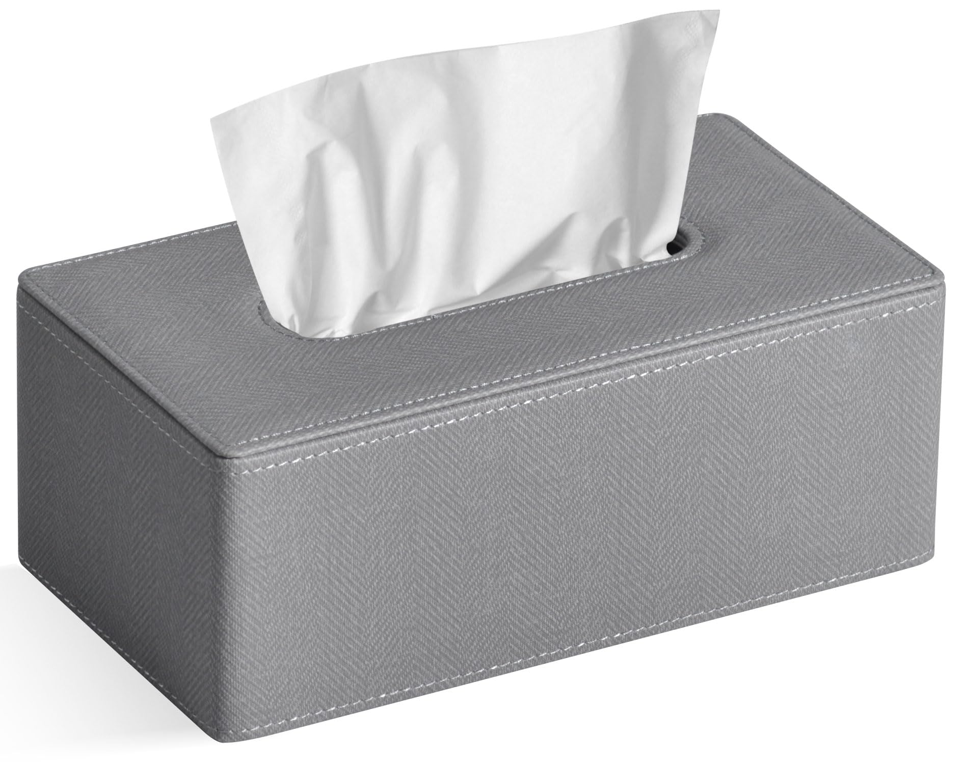 Tissue Box Cover Rectangular PU Leather Facial Tissue Dispenser Box Holder for Dresser Bathroom Decor (Linen Grey)