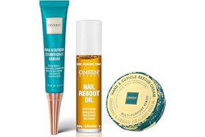 Onsen Nail & Cuticle Rescue Kit - Conditioner Serum, Repair Oil & Cuticle Balm - Tsubaki, Shea Butter, Jojoba - Strengthens Nails, Softens Cuticles, Hydrates Skin (15ml Serum + 10ml Oil + 26ml Cream)