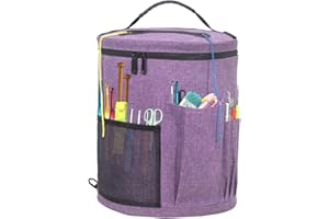 HARORANAX Crochet Bag Organizer, Large Yarn Storage Organizer - Yarn Bag and Crochet Tote, Yarn Holder for Crocheting, Crochet Accessories, 4 Yarn Eyelets Needles with Zipper Closure-Ideal Gift (Rose red)