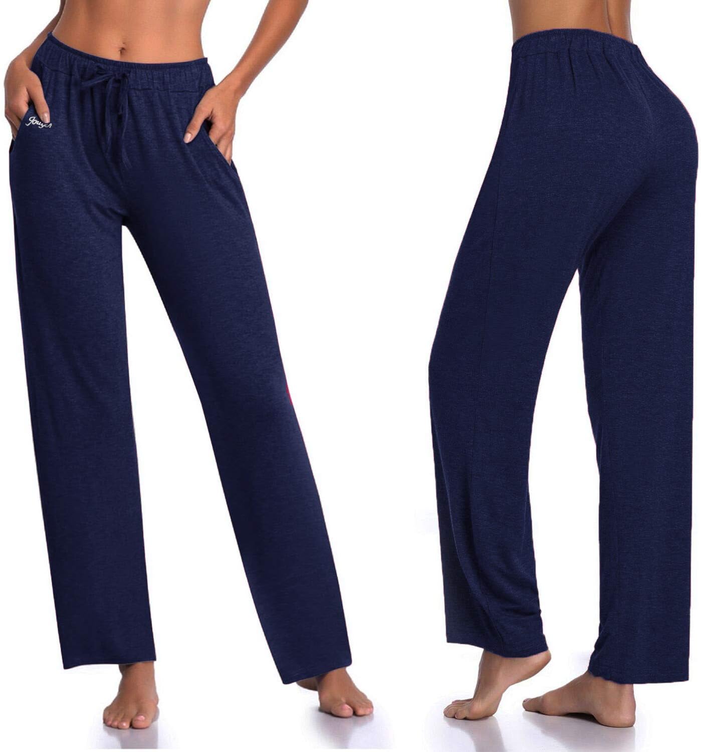 JorlyenWomen's Yoga Pants Long Modal Comfy Drawstring Trousers Loose Straight-Leg for Yoga Running Sporting with Pockets