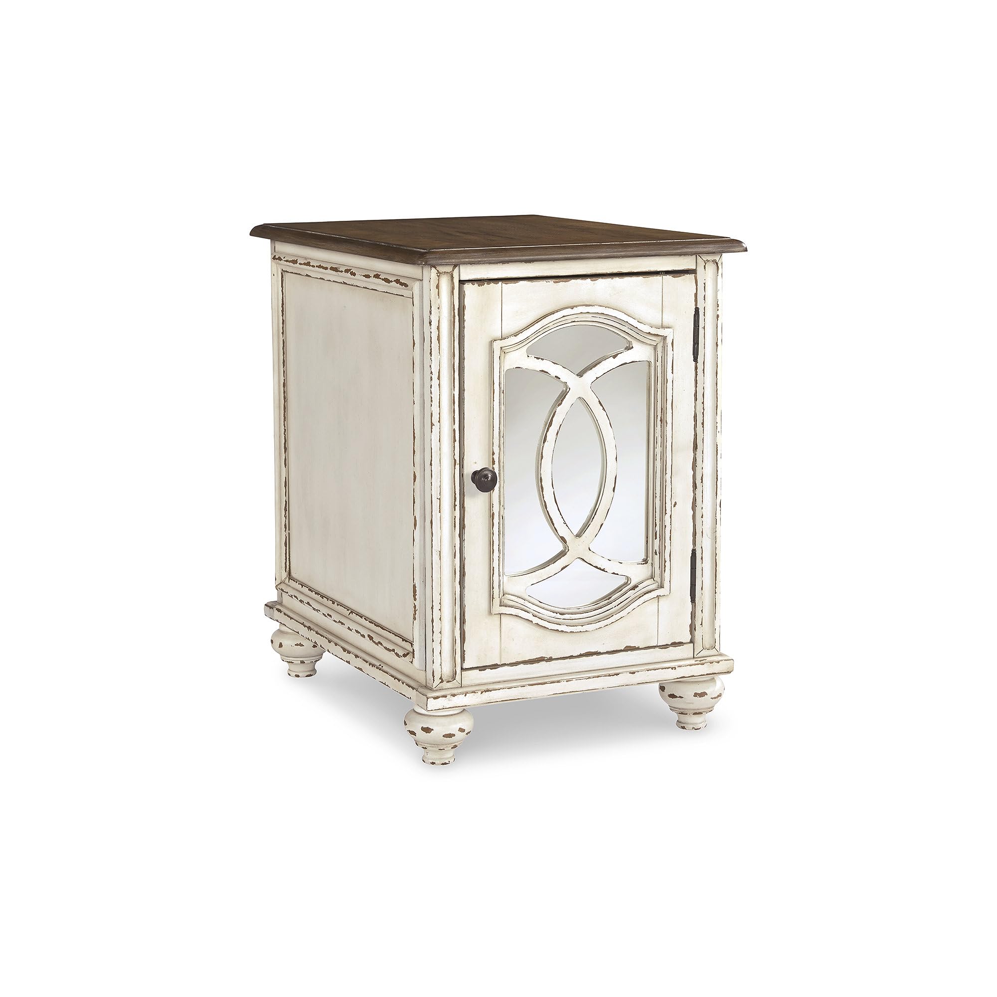 Signature Design by Ashley Realyn Farmhouse Chair Side End Table with Cabinet For Storage, Antique White & Brown Image Signature Design by Ashley Realyn Farmhouse Chair Side End Table with Cabinet For Storage, Antique White & Brown Image