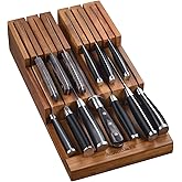 Acacomft in-Drawer Knife Block, Acacia Wood Kitchen Knife Drawer Organizer, Knife Holder Without Knives for Up to 12 Knives S