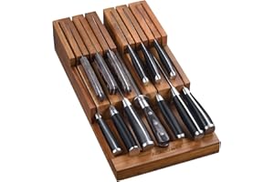 Acacomft in-Drawer Knife Block, Acacia Wood Kitchen Knife Drawer Organizer, Knife Holder Without Knives for Up to 12 Knives S