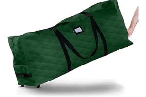 Zober Rolling Christmas Tree Storage Bag - Quilted Christmas Tree Storage Box for Disassembled Trees up to 9 Feet, Carry Handles and Wheels for Easy Transport - 59x15x21.75 Inches, Green