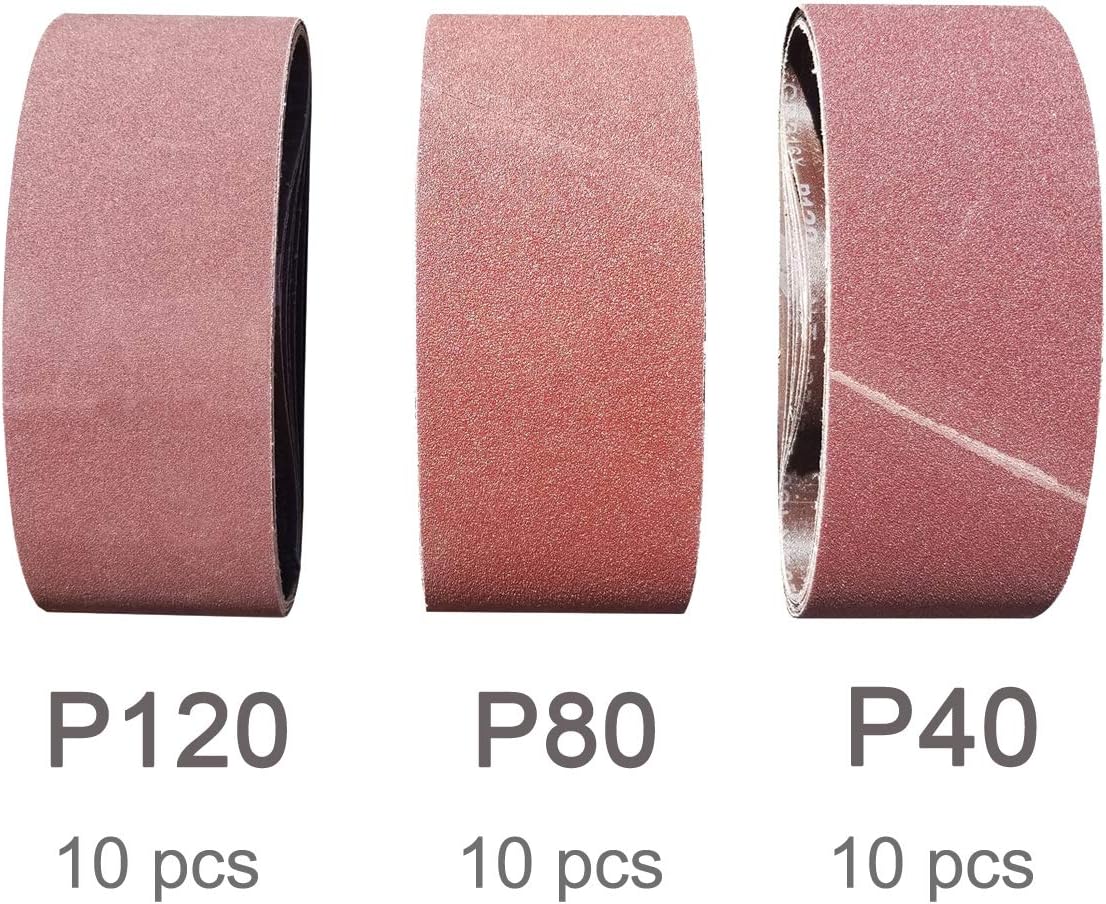 Tonmp 30 PCS 3 inch x 21 inch Sanding Belts - 10 Each of 40 80 120 Grit Aluminum Oxide Sanding Belts For Belt sander (3x21 inch) - - 