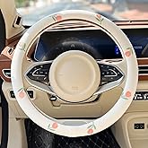 Wheel Cover Flax Microfiber Steering Wheel Covers for Women Fit 15 inch Car Cute Bow Tie Anti-Slip Breathable Absorbing Sweat Cover (Type-O-Tulip)