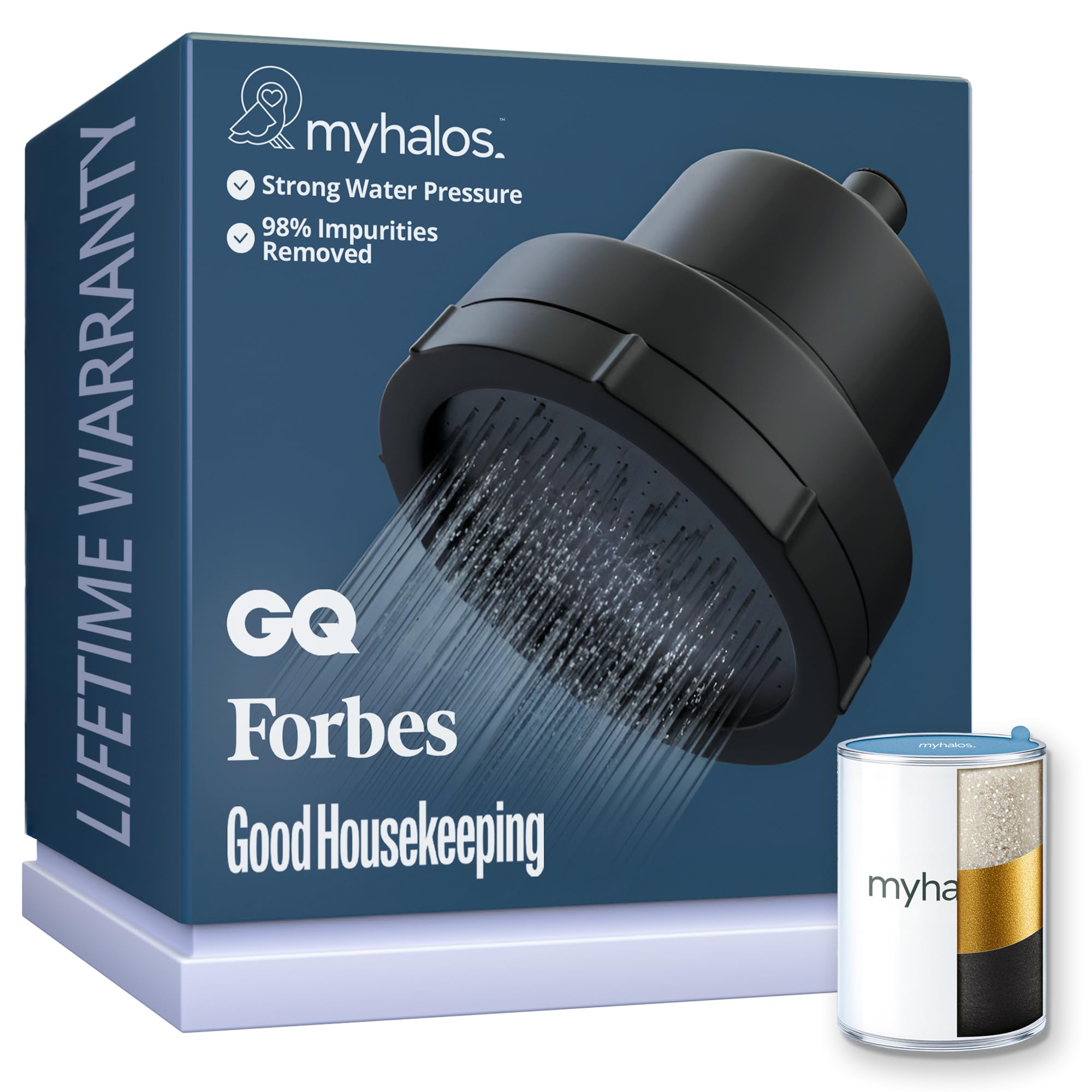 MyHalos® Filtered Shower Head for Hard Water Filter - High Pressure Chlorine Shower Head Filter for Hard Water Softener Showerhead, Easy Install, for Hair & Skin, Filtering (Black)