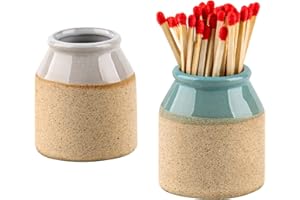 dgudgu Match Cloche Decorative Matches Jar with Match Striker Set of 2 Mini Pottery Match Holder with Striker