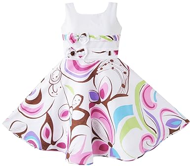 Sunboree Mädchen Kleid Lila Paisley Blume Drucken Doppelklicken Bogen Binden