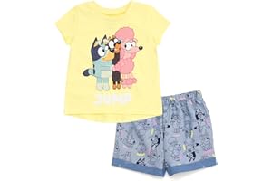 Bluey Girls T-Shirt and Chambray Shorts Outfit Set Toddler to Big Kid Sizes (2T - 10-12)