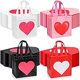 Kacctyen 60 Pcs Heart Gift Bags Bulk Valentines Day Non-woven Reusable Tote with Handles Galentine Goody Treat Shopping Bags for Birthday Wedding Party Favor, 10 x 8 x 4 Inch(Pink and White)