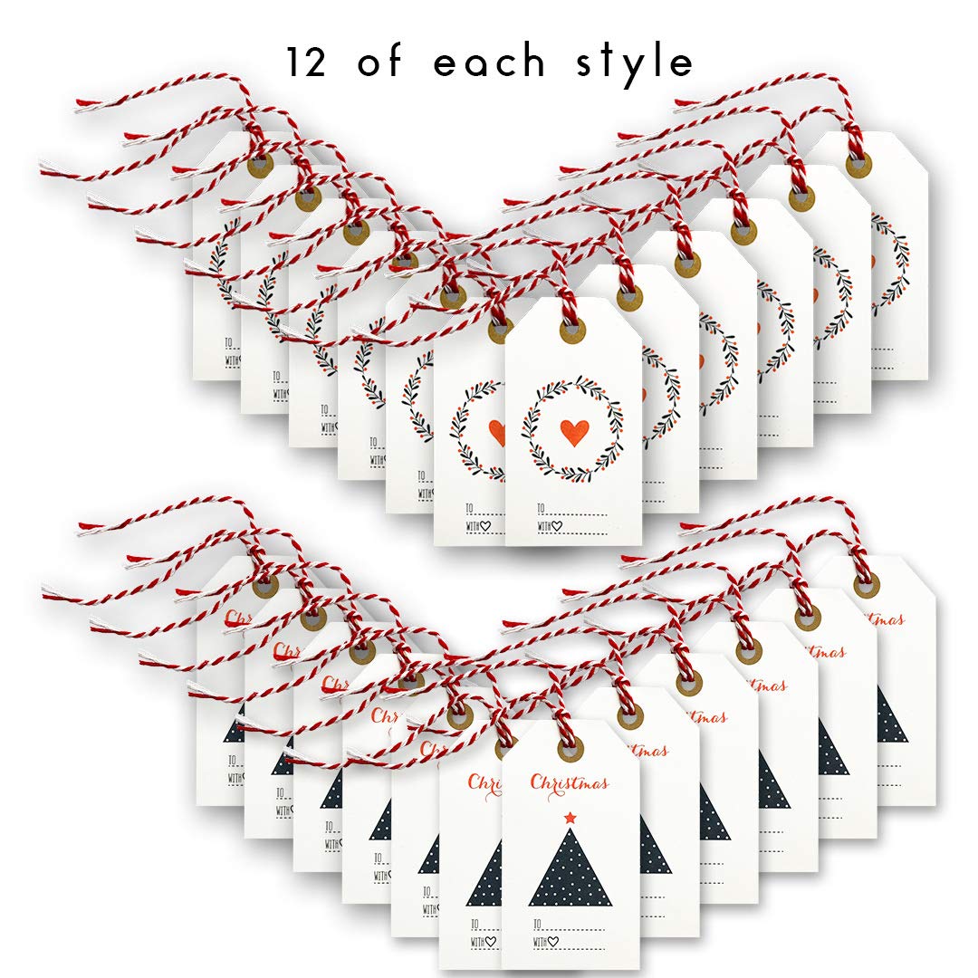 Elegant Christmas Gift Tags with Red Bakers Twine Pre-Strung