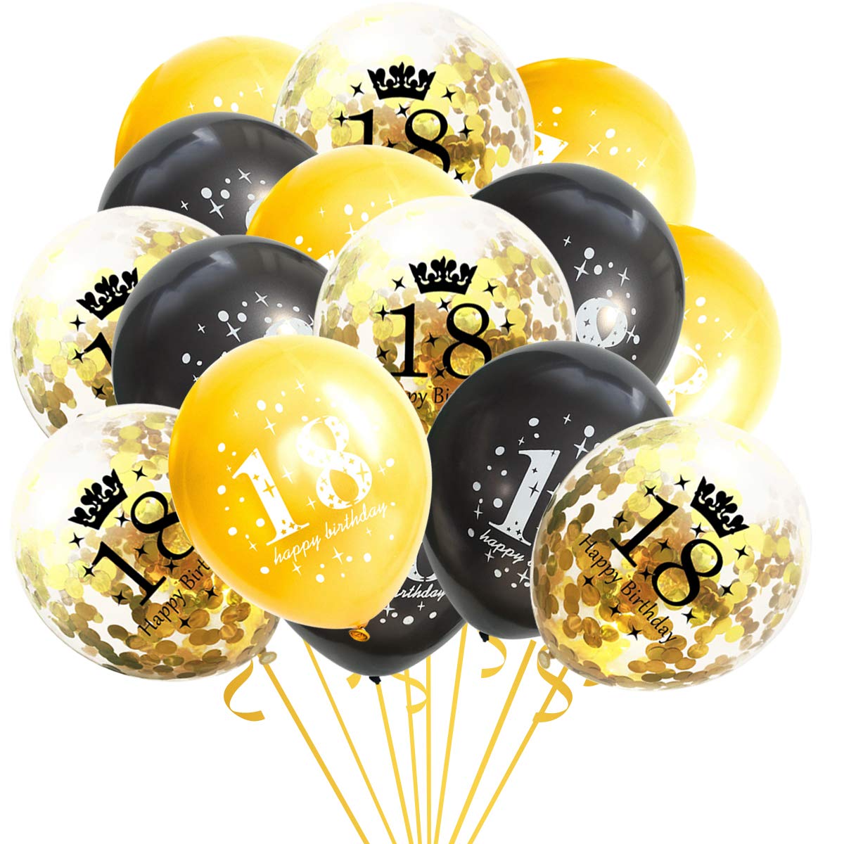 onehous 18th Birthday Decorations Boys Girls, Happy 18th Birthday Balloons for Him Her, Black Gold Confetti Balloons for 18th Birthdays Anniversary Party Supplies, 18 Year Old Party Decorations
