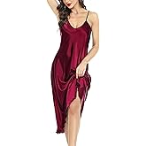 Lovasy Women Satin Nightgown Sexy Lingerie Long Slip Dress V Neck Sleepwear Nightdress S-XXL