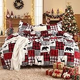 STARBEDIA Christmas Duvet Cover King, Soft Brushed Microfiber Comforter Cover Sets, Reindeer Printed Holiday Theme Bedroom Decorative Bedding (King Size, Christmas Plaid Deer)