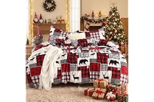 STARBEDIA Christmas Duvet Cover King, Soft Brushed Microfiber Comforter Cover Sets, Reindeer Printed Holiday Theme Bedroom Decorative Bedding (King Size, Christmas Plaid Deer)