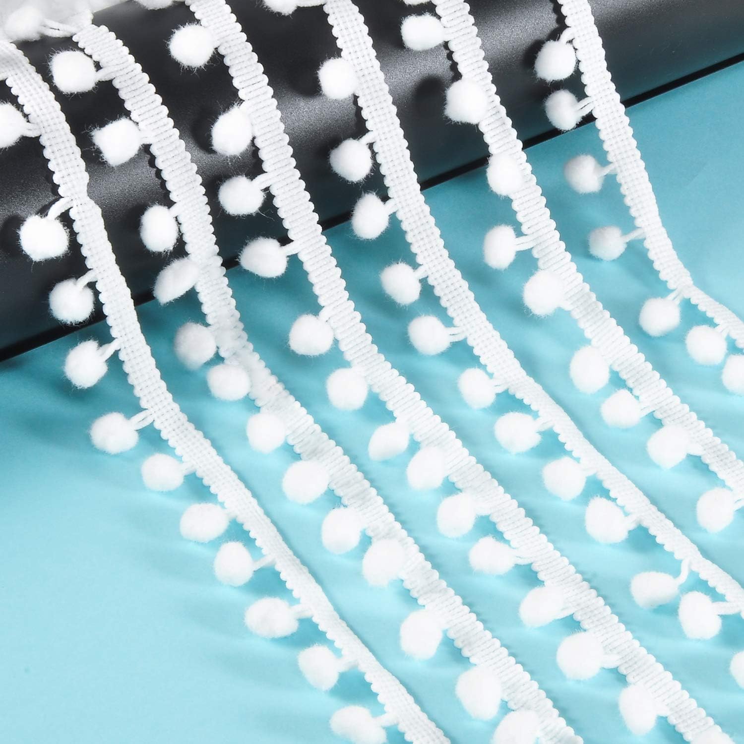 Berolle 20 Yards Pom Pom Trim Ball Fringe Ribbon Tassel Sewing Trim for DIY Crafts Home Decoration (White) - Image 3
