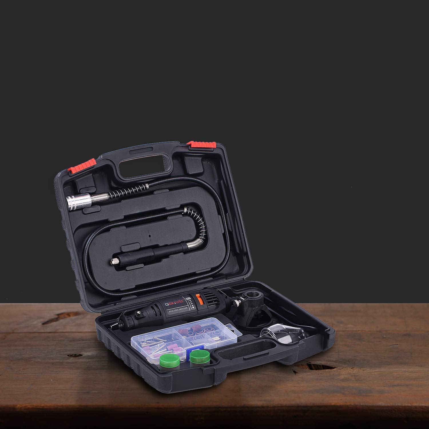 GOXAWEE Mini Smerigliatrice Elettrica Multiutensile 130W Utensile Rotante Multifunzione con Albero Flessibile/Mandrino Autoserrante/ 140 Accessori per Progetti Artigianali & Creazioni Fai da Te