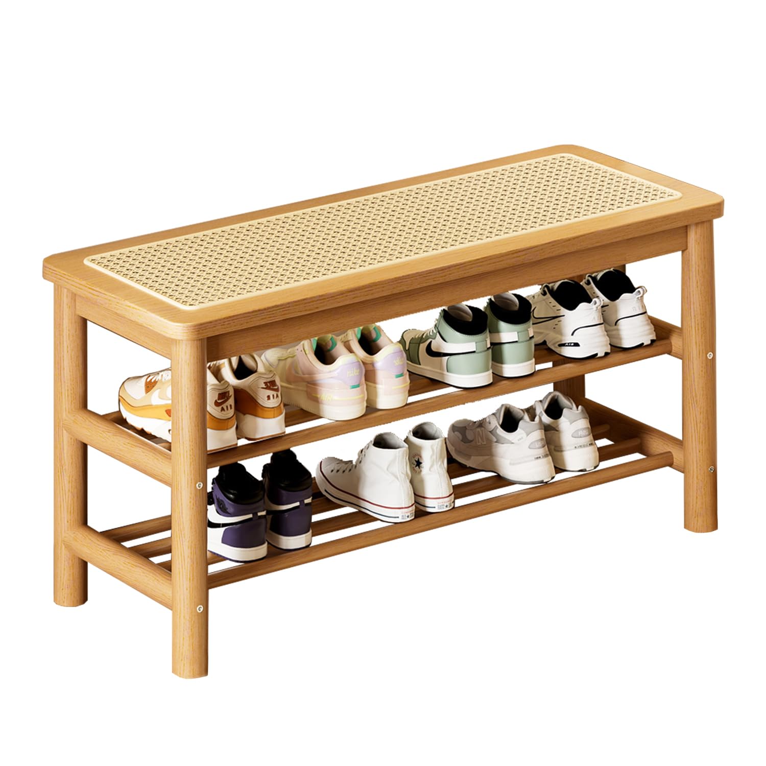 Photo 1 of *UNTESTED*
ABAMFUR Bamboo Entryway Bench with Woven Rattan Seat — 2-Tier Shoe Storage Bench for Hallway & Entryway 31.5 inches Nature