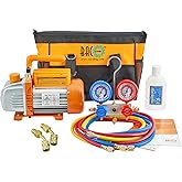 BACOENG 3.6CFM AC Vacuum Pump and Gauge Set - HVAC Vacuum Pump Kit for Mini Split System for R410A R22 Refrigerants - w/ R410a Mini Split Adapters &amp; 3x5FT Hoses
