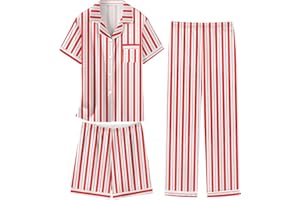 Schbbbta Girls 3 Pieces Pajamas Sets Silk Satin Sleepwear Button Down Short Sleeve Pjs Outfits