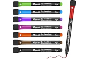 Taja Magnetic Dry Erase Whiteboard Markers, 8 Count Colorful Fine Tip Thin Dry Erase Markers with Eraser for Home Office School Supplies-Brilliant