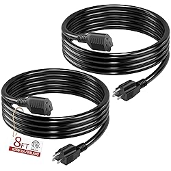 16/3 Short Extension Cord 8 FT 2 Pack, Black