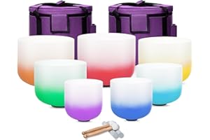 SOUNDELLO 6-12inch 432hz Quartz Crystal Singing Bowls Set of 7, for Healing Mindfulness Meditation Yoga Sound Baths