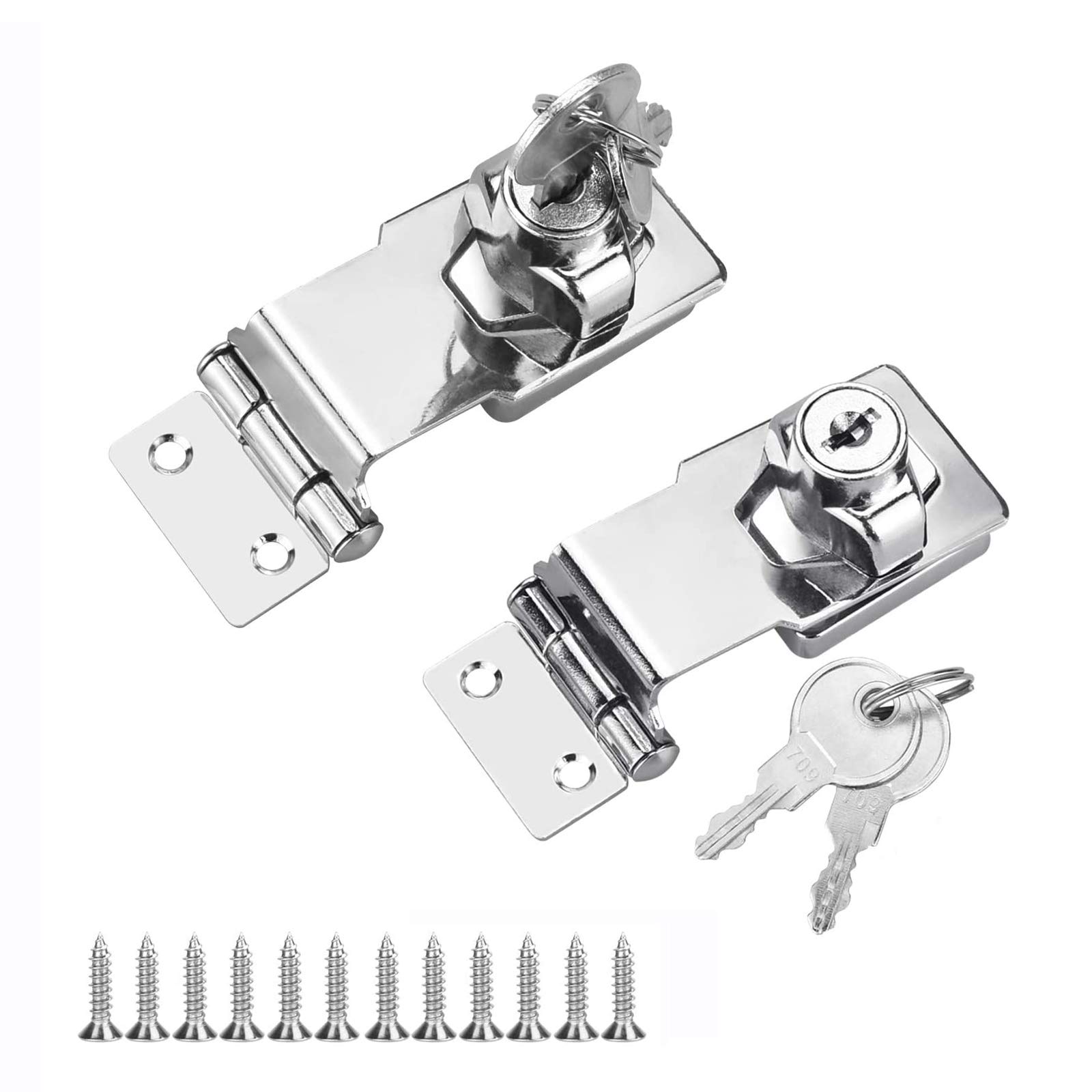 2 Pack 80mm Lock Hasp Door Bolt Latch Buckle with Knob Locking and Keys, Door Lock Cabinet Door Lock Padlock Clasp Shed Door Bolt Latch for Locking shed Doors Furniture Cabinet Boxes