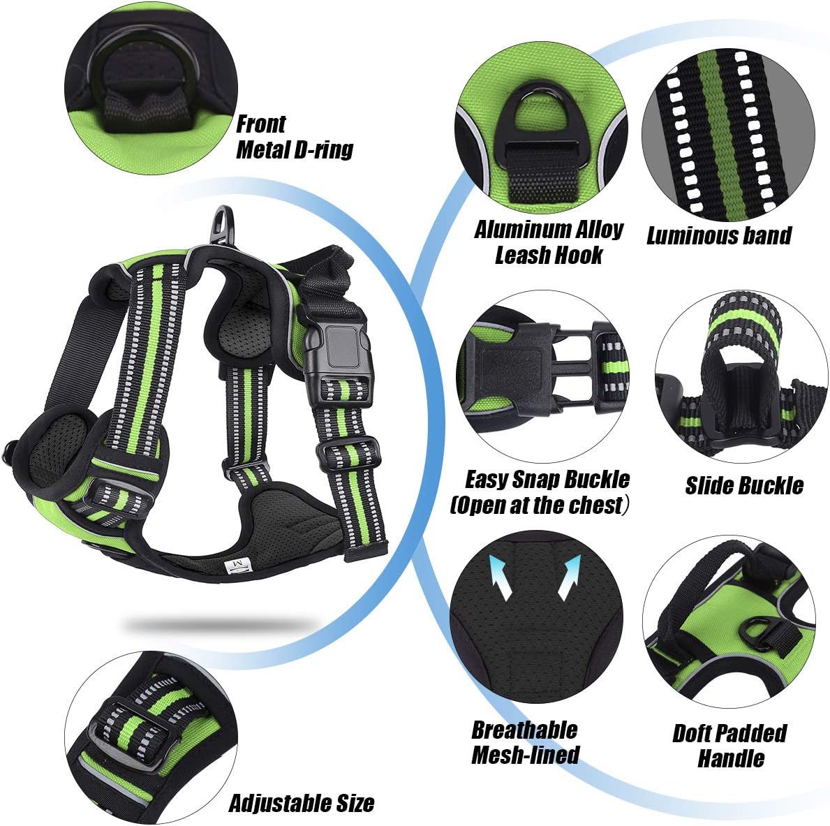 Belababy Dog Harness Small Medium Large No Pull, Adjustable Reflective Front Clip Dog Harness with Easy Control Handle - Image 3