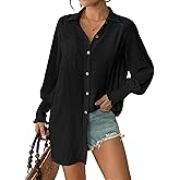 Bsubseach Button Down Shirt for Women Blouses Top Casual Long Sleeve Gauze Summer Outfits