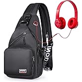 Geestock Convertible Sling Bag for Women Men, 12.6" Mini Sling Backpack Purse with Headphone Hole Fit 7.9" Tablet, Lightweight Casual Crossbody Chest Daypack for Travel, Hiking & Commute, Black