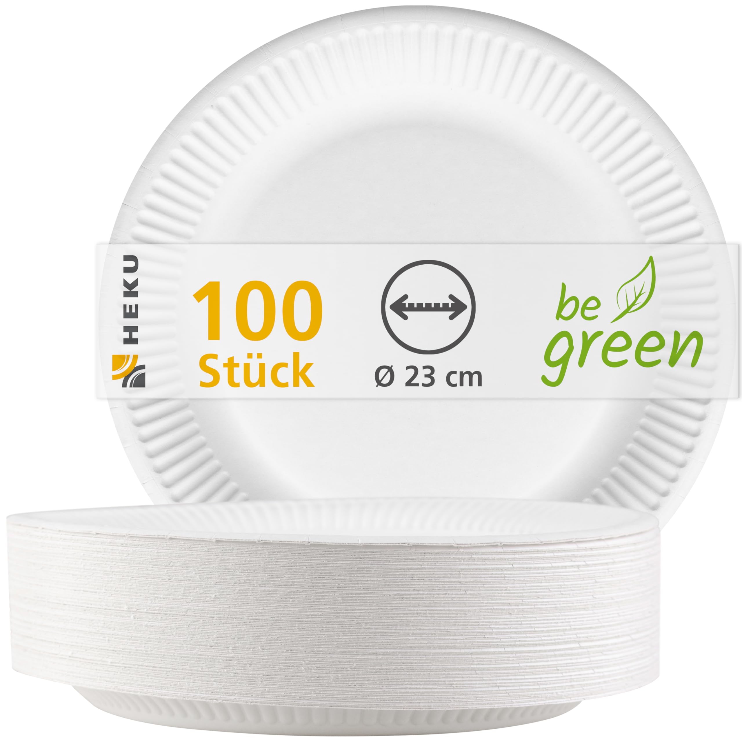 Heku Paper Plates, White, Round, Diameter Fresh Fibre, Paper, White, Ø 23cm