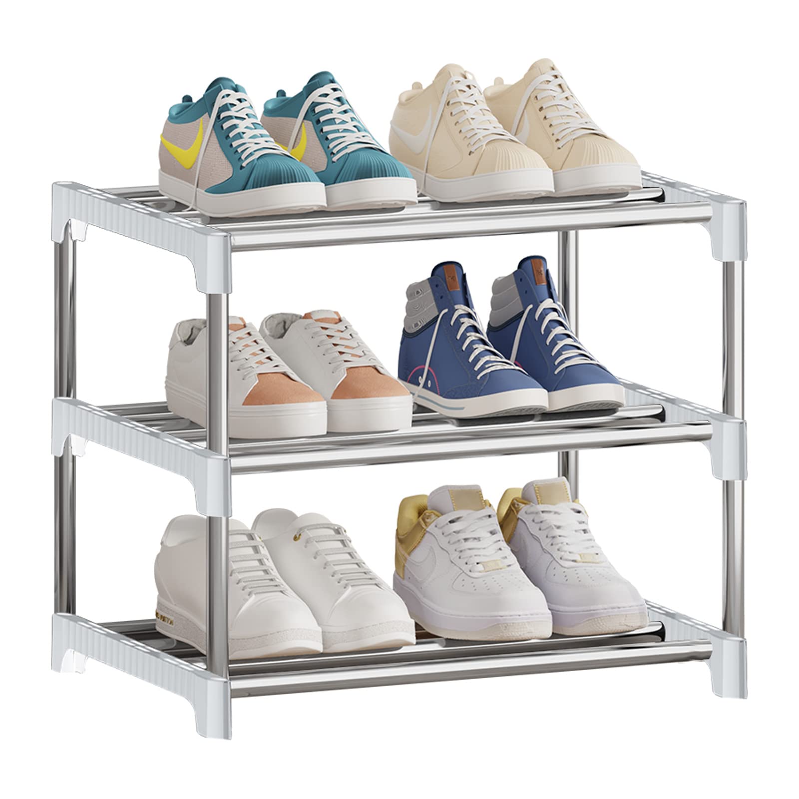 NIAWECAN Small Shoe Rack, Stackable Shoe Rack 3 Tier, Footware Storage, Lightweight Shoe Rack Storage Organizer, Sturdy Narrow Shoe Shelf for Closet Entryway Hallway — image 1