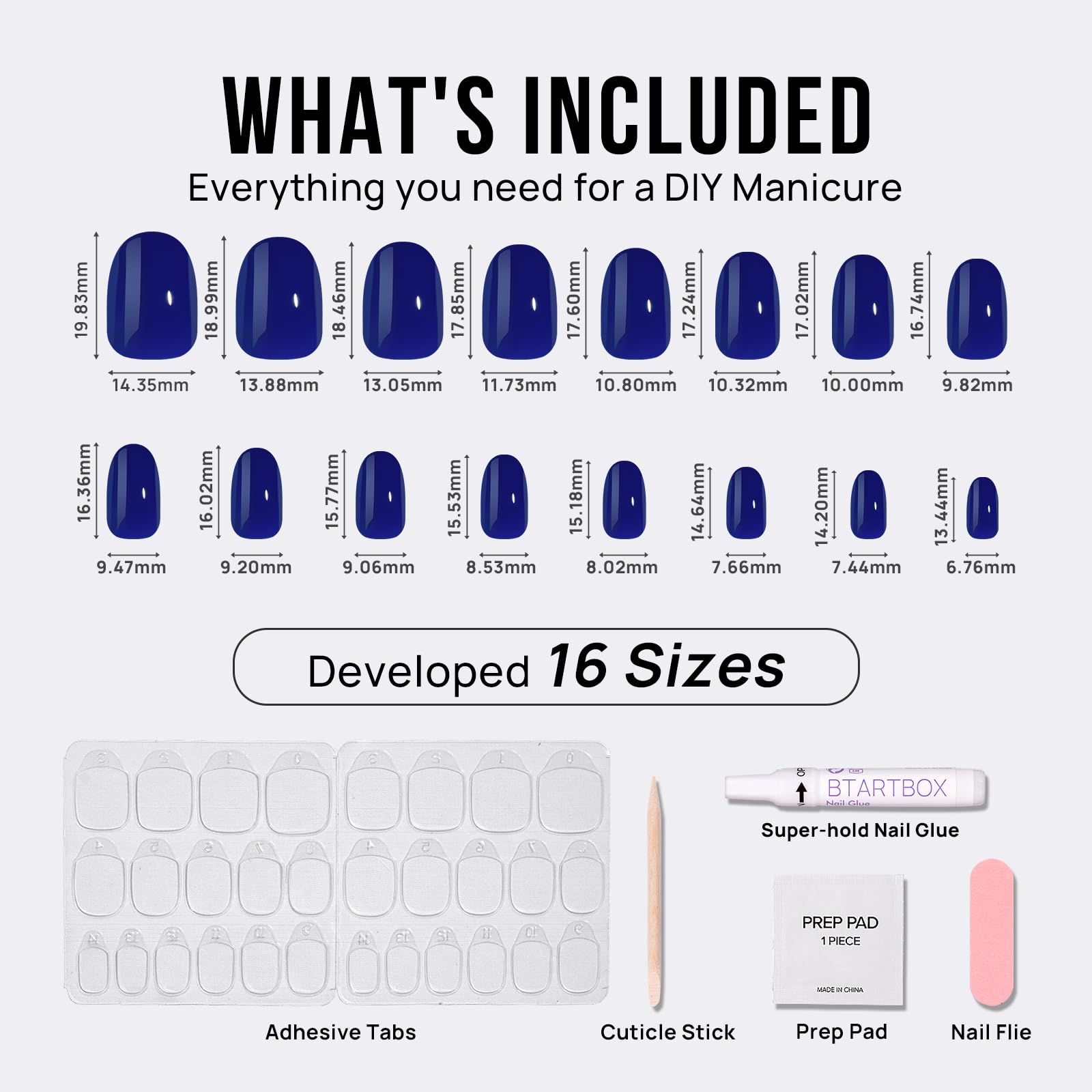 BTArtbox Press On Nails Short - Navy Blue Press On Nails, Short Oval Fake Nails with Nail Glue, Natural Soft Gel Nail Kit, Natural Reusable Glue On Nails in 16 Sizes, Mystic - Image 5