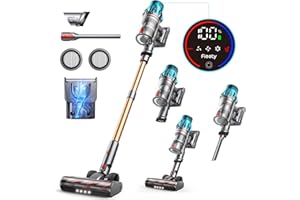 FIEETY Cordless Vacuum Cleaner 550W/45Kpa, Stick Vacuum Cleaners 60 Mins Max Runtime with Charging Dock, Self-Standing Handheld Vacuum with Touch Display, 6-in-1 Vacuum Cleaner for Carpet/Hard Floor/Pet Hair