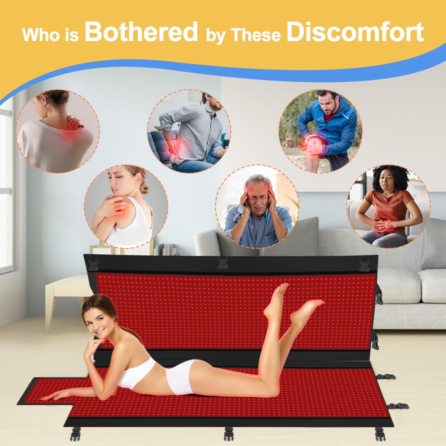 Kaoudt 2025 New Dual Wavelength LED Beads 660nm&850nm Red Light Therapy Mat Full Body Used to Relieve Pain 71''x 33''（Black）