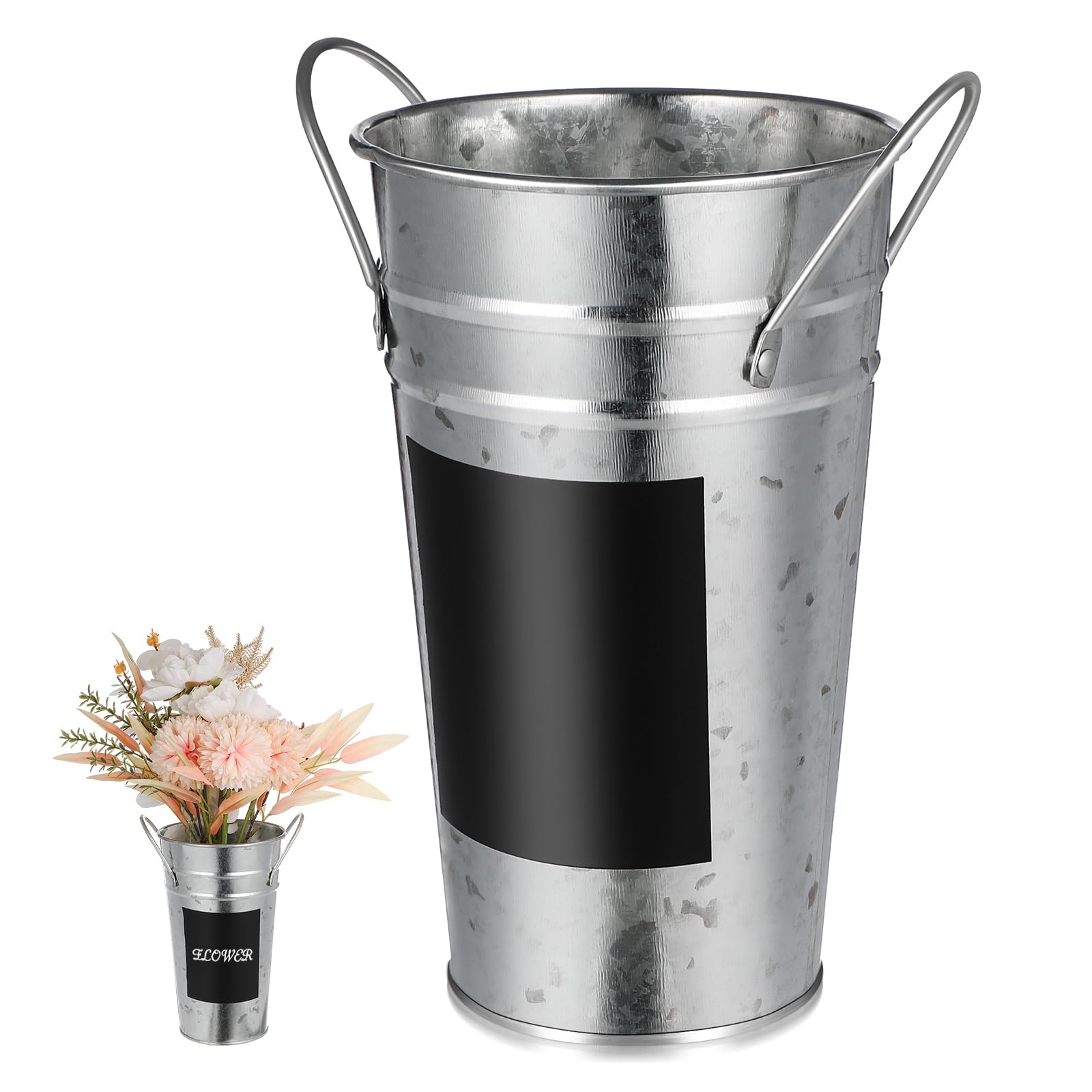 Happyyami Waterproof Blackboard Sticker Flower Bucket 7.87X5.12X3.54 Inch Galvanized Metal Planter for Indoor Plants Garden Hydroponics Display Container