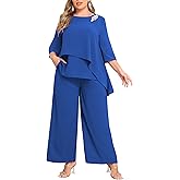 AOVDE Plus Size Pant Suits for Dressy Women Mother of Bride Elegant Pantsuits 3 Piece Outfits with Pockets for Women Wedding Guest Royal Blue 24