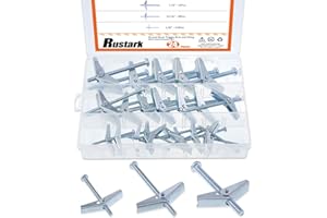 Rustark 24-Pcs 1/4'' 1/8'' 3/16'' Zinc Plated Steel Round Head Toggle Bolt and Wing Nut Assortment Kit for Hanging Heavy Items on Drywall