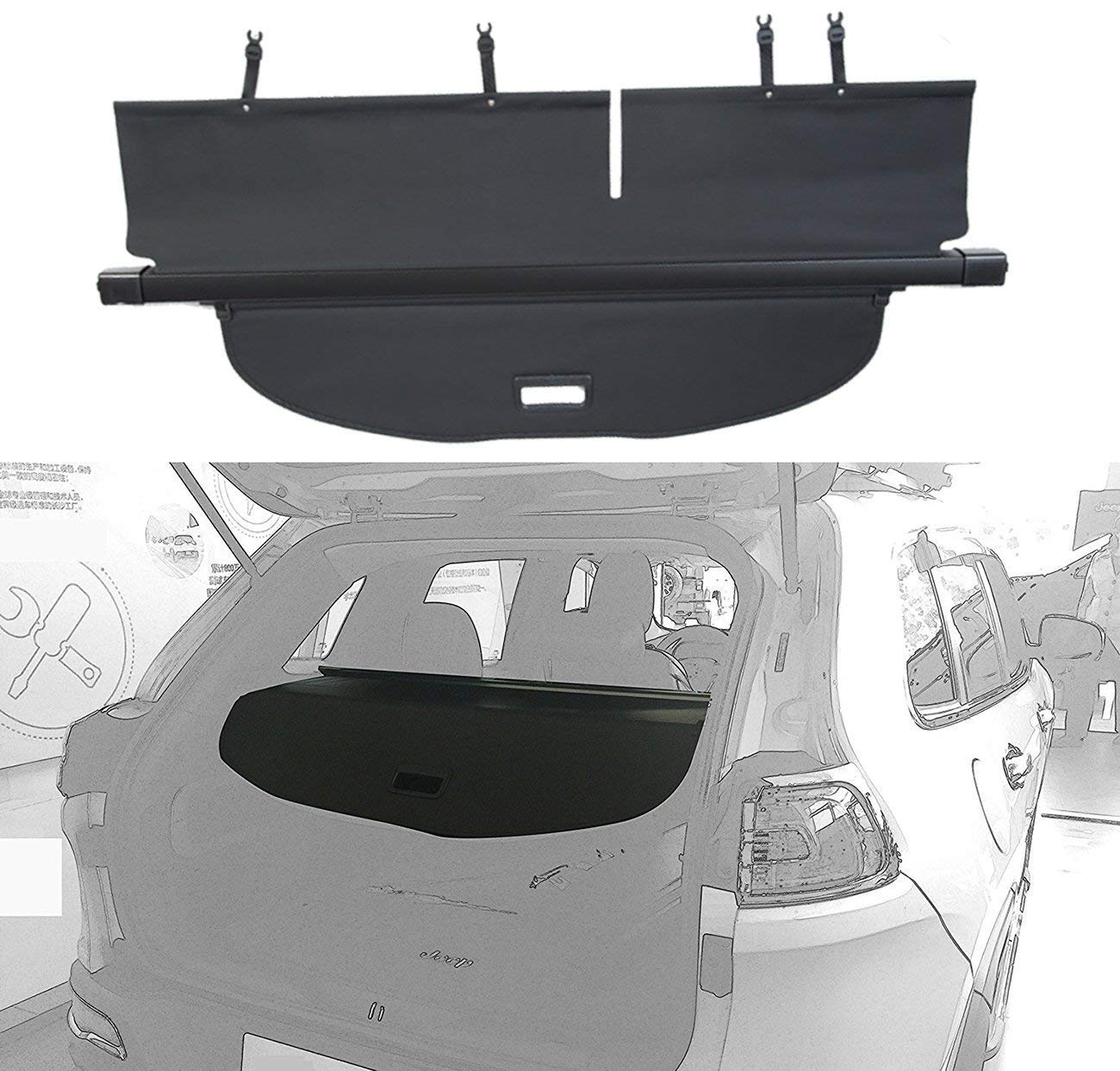 Danti Upgrade Version Retractable Rear Trunk Organizer Cargo Luggage Security Shade Cover Shield for Jeep Cherokee 2019
