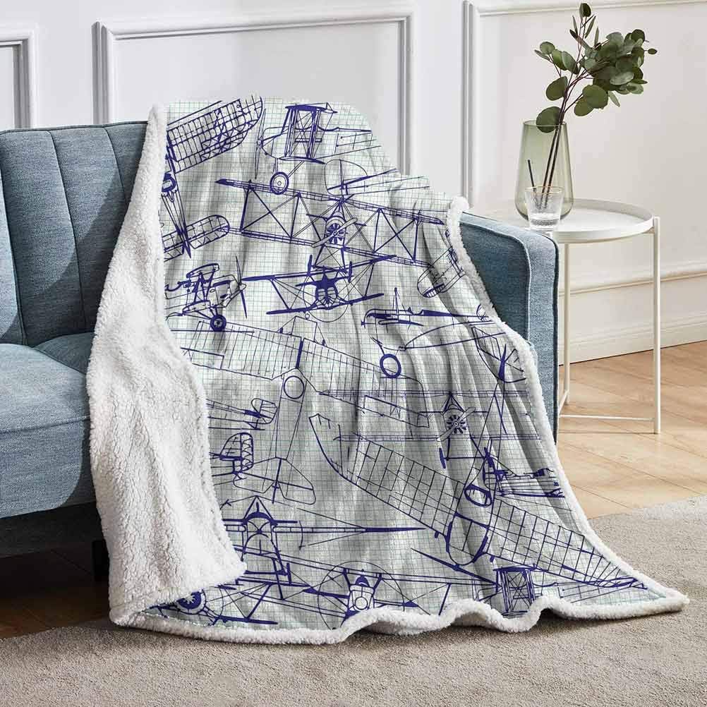 YUAZHOQI Airplane Plush Blanket Fleece Blanket Old Airplane Drawing