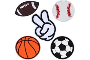 ANUTRION 5Pcs Patch Sports Ball Logo Embroidery Patchs, Baseball Soccer Basketball Football Patches Iron On/Sew On - Appliques Patchs for Jacket Backpack Jeans Hats Clothes DIY Patches