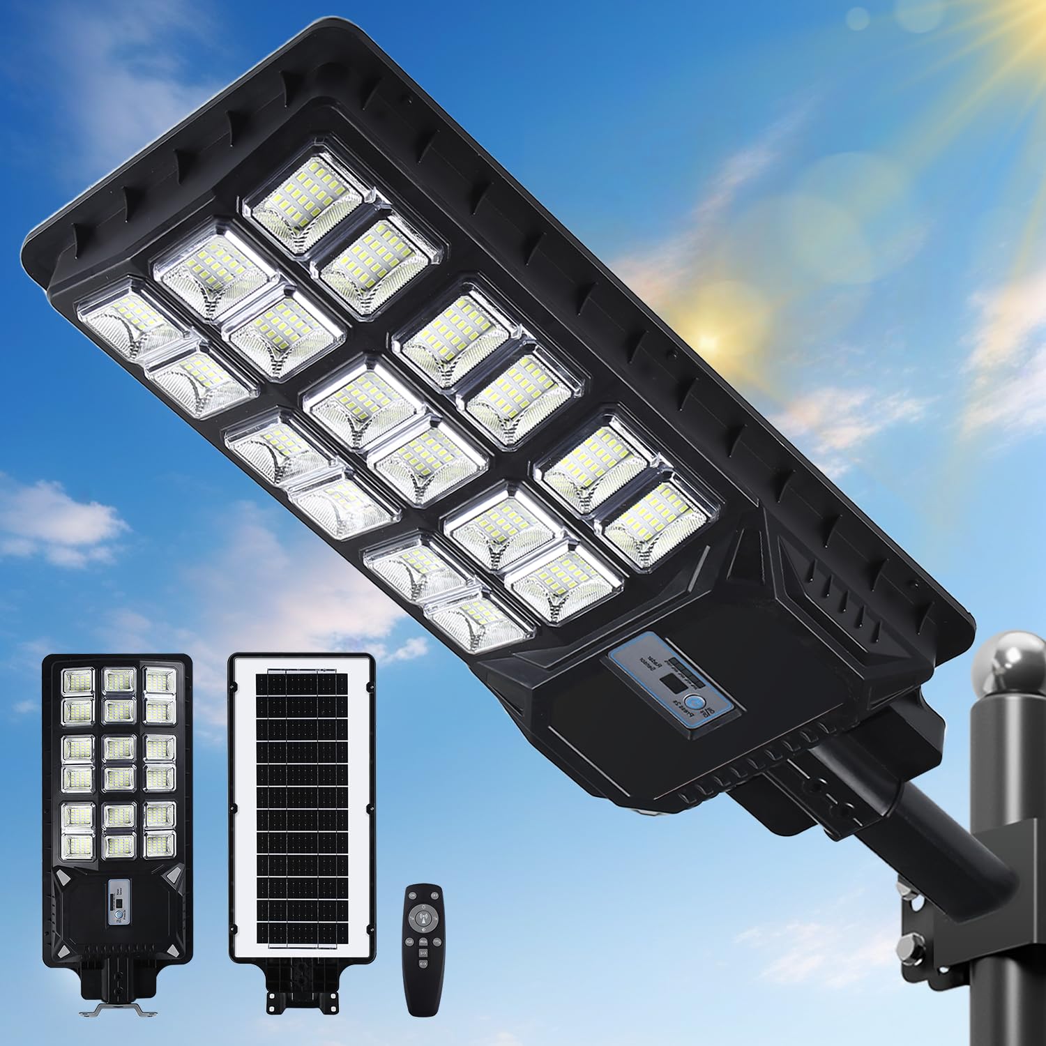 Solar Lights Outdoor for Outside, 6500K Ultra-Bright LED Street Light with Motion Sensor Waterproof, 240° Wide Angle, Dusk to Dawn Outdoor Solar Security Flood Lights for Yard, Garage, Garden, 1 Pack
