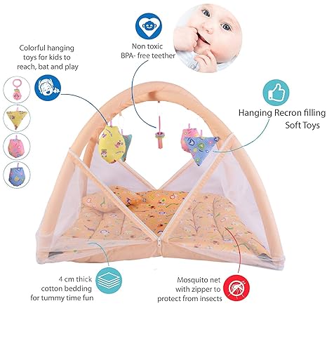 Baby Fly Baby Bedding Set with Play Gym and Mosquito Net Bed (0-6 Months) (Orange Giraf)