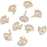 LiQunSweet 10 Pcs Brass Golden Plated Micro Pave Cubic Zirconia CZ Stone Eye Tiny Charms in Bulk for Jewellery Making DIY Findings - 9x11mm